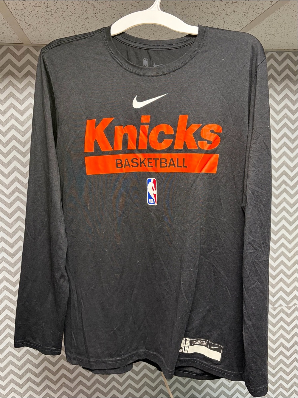 Nike Knicks Basketball Long Sleeve Dry Fit Tee - Black with Orange Logo
